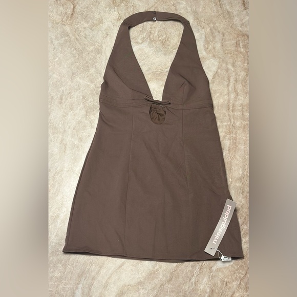 Missguided | NWT Halter Backless Mini Dress | Brown - Picture 3 of 4